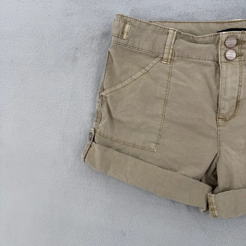 Sanctuary Womens Khaki Utility Cargo Shorts Tan Cuffed Double Button Size 25